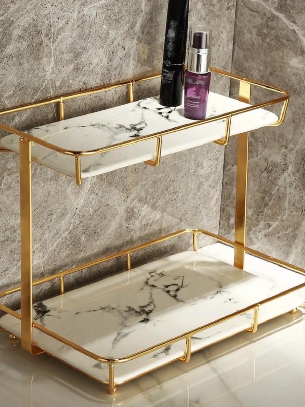 Gold Marble 2-Tier Bathroom Shelf Organizer